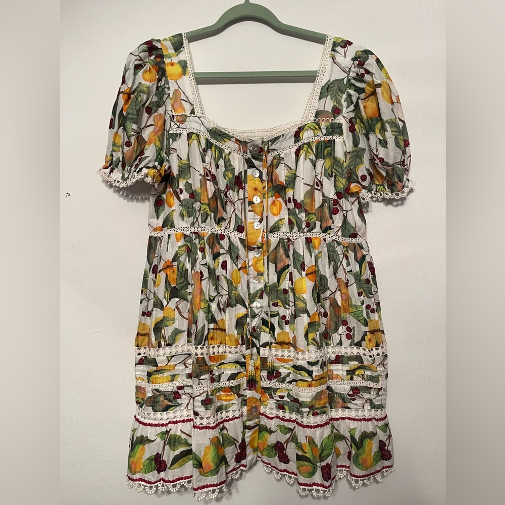 FARM Rio Fruit Print Dress with Lace Trim